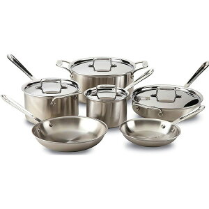 �I�[���N���b�h d5 �X�e�����X �t���C�p�� �� 10�_�Z�b�g All-Clad BD005710-R D5 Brushed 18/10 Stainless Steel 5-Ply Bonded Dishwasher Safe Cookware Set, 10-Piece, Silver