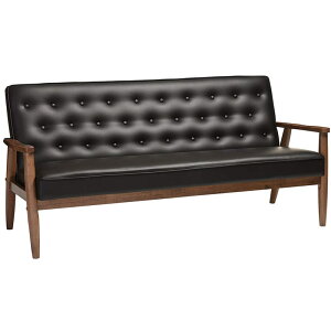 ���g�� �\�t�@�[ 3�l�|�� �z���� ���U�[ Baxton Studio Sorrento Mid-Century Retro Modern Faux Leather Upholstered Wooden 3-Seater Sofa�y����s�z