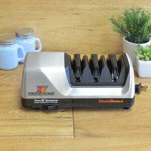 dV[vi[ u VFtY`CX CheffsChoice 15 Trizor XV EdgeSelect Professional Electric Knife Sharpener for Straight and Serrated Knives Diamond Abrasives Patented Sharpening System Made in USA, 3-Stage, Gray Ɠdy{