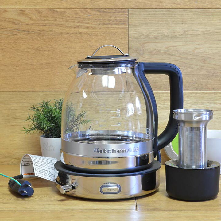 楽天市場】電気ケトル キッチンエイド ガラス ステンレス 茶こしつき 