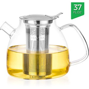 KX eB[|bg 1.1L XeX  ₩ Pg Tealyra - 37-ounce LYRA TEAPOT - Stove-Top Safe - Large Borosilicate Glass Teapot - Kettle - w/Removable Stainless-Steel Infuser - Best For Loose Leaf and Blooming Tea - 