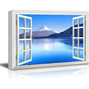 �ǂ����ɕϐg �E�B���h�E�r���[ �L�����o�X �A�[�g 60×90cm �Ǌ|�� �i�F ���� wall26 Window View Canvas Wall Art - Peaceful Blue Lake and Mountains - Giclee Print Gallery Wrap Modern Home Decor Ready to Hang - 24x36 inches