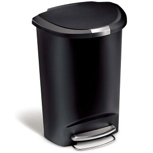 XebvS~ 50L vX`bN Lb` gbV Vvq[} simplehuman 50 Liter / 13 Gallon Semi-Round Kitchen Step Trash Can, Black Plastic With Secure Slide Lock