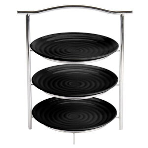 fBXvCX^h ی^ 3i XeX ubN ~v[gt CU[ JtF Xg oCLO rbtF GET MTS031/ML82BK-SET 3-Tier Display Stand Set with 10 1/4" Black Round Ribbed Melami