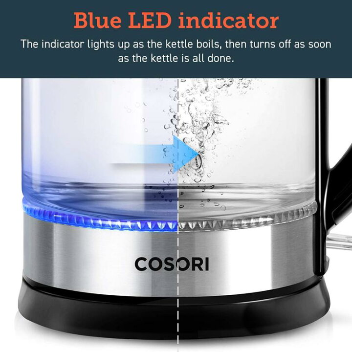 楽天市場】ガラス電気ケトル 1.7L BPAフリー LEDライト COSORI