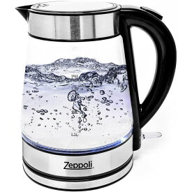 コードレス 電気ガラスケトル 1.7L Zeppoli Electric Kettle - Glass Tea Kettle (1.7L) Fast Boiling and Cordless, Stainless Steel Finish Hot Water Kettle 家電