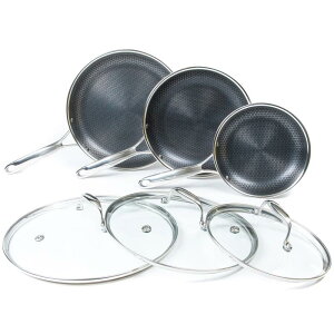 �t���C�p�� �t�^ 6�_�Z�b�g IH�Ή� �n�C�u���b�g�p�� PFOA�t���[ 6PC HEXCLAD HYBRID COOKWARE SET W/ LIDS