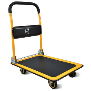  ܂ J[g ő150kg Push Cart Dolly by Wellmax, Moving Platform Hand Truck, Foldable for Easy Storage and 360 Degree Swivel Wheels with 330lb Weight Capacity, Yellow Color
