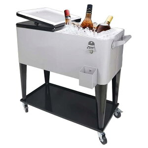 J[g^ N[[{bNX 76L Vo[ 𔲂t Nattork 80 Quart Rolling Cooler Cart for Outdoor Patio Deck Party, Portable Party Bar Cold Drink Beverage Cart,Ice Chest with Shelf, Water Pipe and Bottle Opener