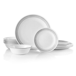 R[ rOEFA ~XeBbNO[ 6g 18_Zbg Corelle Livingware 18-Piece Dinnerware Set, Mystic Gray, Service for 6