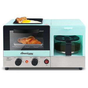 3-in-1 朝食メーカー モーニング セット コーヒーメーカー トースター グリル Elite Gourmet Maxi-Matic Americana 3-in-1 Breakfast Center Station, 4-Cup Coffeemaker, Toaster Oven with 15-Min Timer, Griddle, 1-Slice, Blue 家電