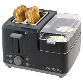 朝食ステーション トースター エッグクッカー サンドイッチ ウエストベンド West Bend 78500 2-Slice Breakfast Station Wide Slot Toaster with Removable Crumb Includes Meat and Vegetable Warming Tray with Egg Cooker and Poacher Certified, Black 家電