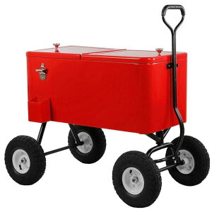 ���S���^ �N�[���[�{�b�N�X 70�� �L�����[ ���b�h �� Clevr 80 Quart Wagon Cooler Rolling Party Ice Chest, Red, w/Long Handle and 10 Large All Terrain Wheels, 80 Qt Beach Patio Pool Party Bar Cold Drink Beverage Chest, Outdoor Park Cart on