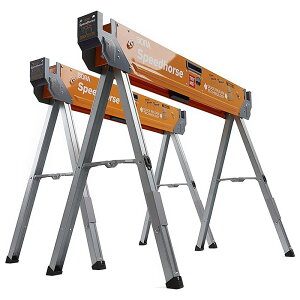 ܂肽ݎ \[z[X 2Zbg e[uX^h Ƒ Bora Portamate Speedhorse Sawhorse Pair Two Pack, Table Stand with Folding Legs, Metal Top for 2x4, Heavy Duty Pro Bench Saw Horse for Woodworking, Carpenters, Contractors,