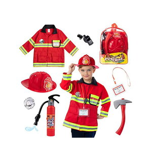 hm qp RX`[ 8_Zbg RXv  t@C[} Born Toys 8 PC Premium WASHABLE kids Fireman Costume Toy for kids,Boys,Girls,Toddlers, and children with complete firefighter accessories