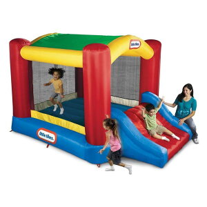 GA[V g|  t c܂ ӂӂ 傫 Little Tikes Jump 'n Slide Bouncer with Arched Canopy Overhead Cover, Plus Heavy Duty Blower, Stakes, Repair Patches, and Storage Bag | 3-Kid Capacity, Ages 3-8 Y