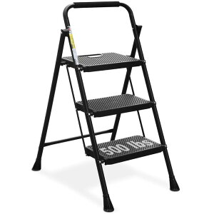 r ܂肽 Xebv 3i 104cm A~ 227kg܂ HBTower 3 Step Ladder, Folding Step Stool with Wide Anti-Slip Pedal, 500lbs Sturdy Steel Ladder, Convenient Handgrip, Lightweight, Portable Steel Step Stool