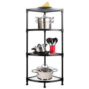 �R�[�i�[�V�F���t ���^�� ���b�N 4�i �I �f�B�X�v���C 4-Tier Corner Shelf, Metal Storage Shelves, Heavy Duty Height Adjustable Steel Organizer Rack for Kitchen/Garage/Bathroom/Laundry