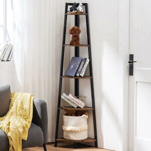 R[i[VFt ؐ ^t[ bN 5i I fBXvC YOUDENOVA 5 Tier Tall Corner Shelf Bookshelf, Industrial Storage Rack, Plant Stand, Ladder Shelf for Living Room, Home Office, Kitchen, Rustic Brown