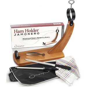 n X^h  z_[ iCt _ Jo[ gO Zbg XyC Jamonprive Ham Stand Spain with Knife and Sharpening Steel + Ham Cover + Kitchen Cloth + Tongs
