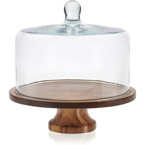P[LX^h Ebh a30cm KXh[Jo[t ؐ AJVA JtF Xg oCLO rbtF Libbey Acaciawood Footed Round Wood Server Cake Stand with Glass Dome 56887
