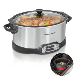 スロークッカー 直火可 アルミ グルメ鍋 5.6L ハミルトンビーチ Hamilton Beach Programmable Slow Cooker, Stovetop Sear & Cook, 6 Quarts, Silver (33662) 家電