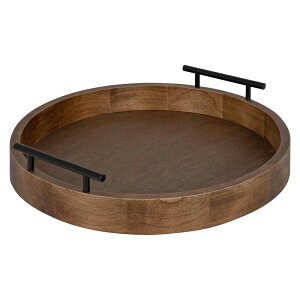 �f�B�X�v���[ �g���C ������� �����g���[ ���t �ی^Kate and Laurel Lipton Modern Round Wood Tray, 15.5 Diameter, Rustic Brown with Black Handles