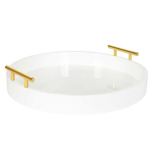 �f�B�X�v���[ �g���C ������� �����g���[ ���t �ی^ ��Kate and Laurel Lipton Modern Round Tray, 15.5 Diameter, White and Gold