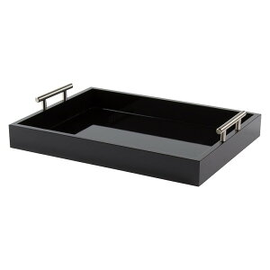 fBXv[ gC  g[ t ` Kate and Laurel Lipton Decorative Tray with Polished Metal Handles, Black and Silver