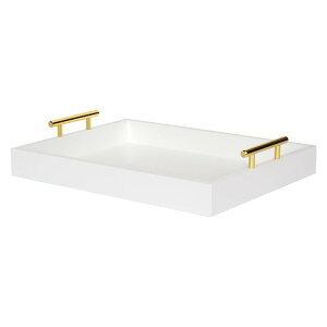 �f�B�X�v���[ �g���C ������� �����g���[ ���t �����` ��Kate and Laurel Lipton Decorative Tray with Polished Metal Handles, White and Silver