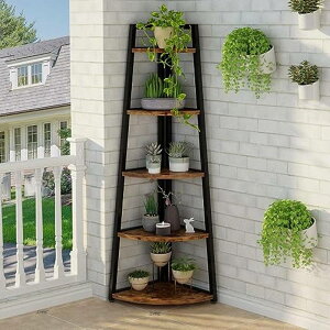 R[i[VFt 5i {I vgX^h 178cm Tribesigns 70 inch Tall Corner Shelf, 5 Tier Modern Corner Bookshelf Bookcase Industrial Corner Ladder Shelf Plant Stand