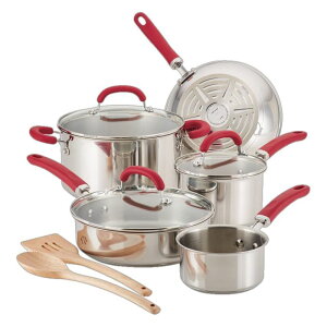 レイチェル・レイ 鍋 フライパン セット ステンレス IH対応 シリコンハンドル 食洗機対応 Rachael Ray Create Delicious Stainless Steel Cookware Set, 10-Piece Pots and Pans Set