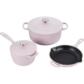 ル・クルーゼ ルクルーゼ クックウェア 鍋 フライパン 3点セット シャロット Le Creuset 5 Piece Signature Enameled Cast Iron Cookware Set, Shallot