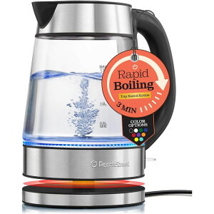 �R�[�h���X �d�C�K���X�P�g�� 1.7L Peach Street Speed-Boil Electric Kettle For Coffee & Tea - 1.7L Water Boiler 1500W, Borosilicate Glass, Easy Clean Wide Opening, Auto Shut-Off, Cool Touch Handle, LED Light. 360° Rotation, Boil Dry Protection 