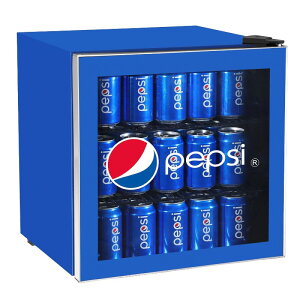 ~j ① 70 robWN[[ ۗ KXhA yvV CURTIS MIS165PEP Pepsi Mini Beverage Cooler-70 Can or 17 Bottles Drinks Fridge with Glass Door