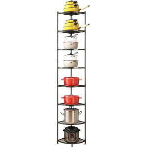 �|�b�g���b�N 8�i �R�[�i�[ ���^�� �V�F���t �� �I �X�^���h �ۊ� ZIGAMA 8-Tier Kitchen Pot Rack, Cookware Stand Storage Organizer �CMulti-Layer Corner Shelf Stand Metal Shelves for Kitchen