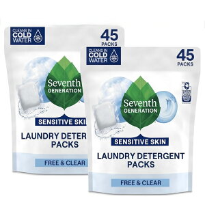 �Z�u���X�W�F�l���[�V���� ����p �L���[�u ��� 2�Z�b�g 90�� �t���[���N���A Seventh Generation Laundry Detergent Packs, Free & Clear, 90 Loads (2 Pouches, 45ct ea)