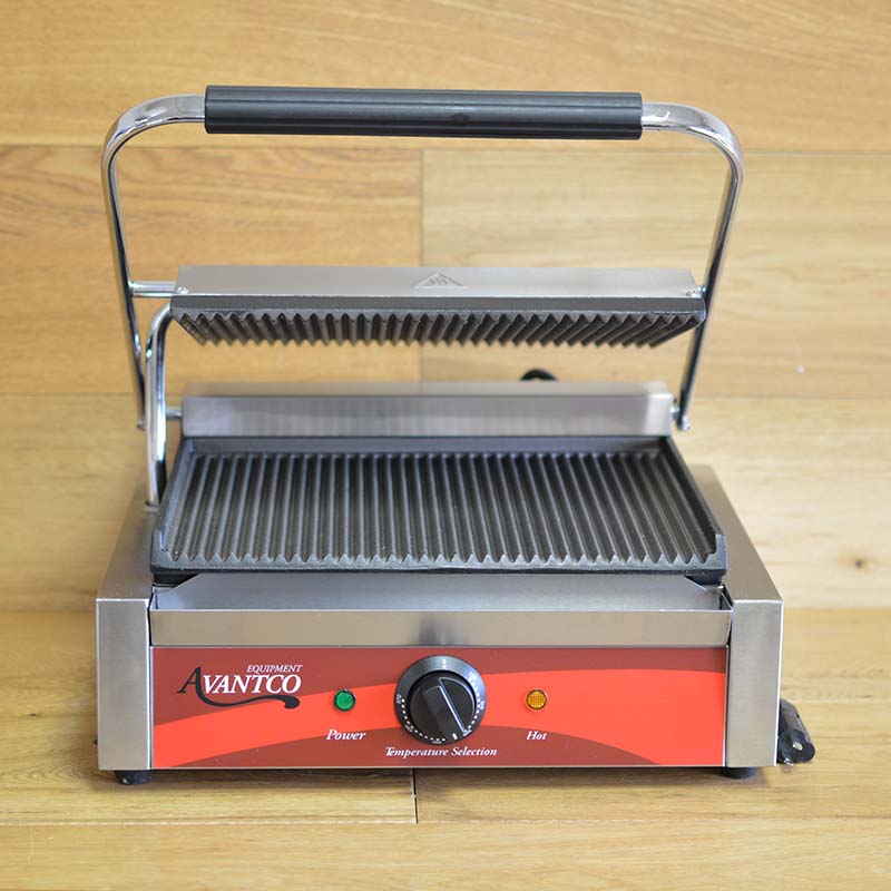 Avantco P78 Commercial Panini Sandwich Grill with Grooved Plates