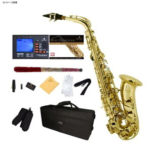 アルトサックス チューナー ケース付 Mendini by Cecilio E-Flat Alto Saxophone, Gold Lacquered + Tuner, Case, Pocketbook - MAS-L+92D+PB