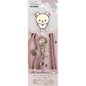 リラックマ スマートフォンストラップ コリラックマのこあくま気分 ピンク スマホストラップ ショルダー フォンタブ付 マルチホルダー スマホ保持 長さ調節金具付