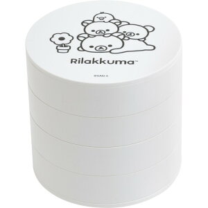 リラックマ アクセサリートレイ BASIC RILAKKUMA Flower ベーシック フラワー アクセサリーケース ジュエリーボックス 4段トレイ 円柱型 タワータイプ スライド式 回転式 ホワイト