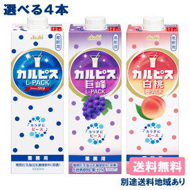 【4本】【カルピス】希釈用 業務用 紙パック 選べる4本セット 1000ml x 4本 （1本 x 4種類） 【送料無料】【別途送料地域あり】CALPIS 乳酸菌飲料 濃縮 原液 1L お徳用 大容量 選り取り お試しセット