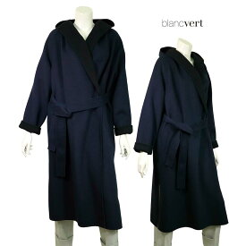 ＼値下げ／【定価￥180,000の80％OFF】BLANC VERT sensuelle【ブランベールセンシュエル】【秋冬物】【半額以上セール】【正規取扱い】【送料無料】【レディース】ファインリバーウールフーディーコート・アウター/ネイビー×ブラック【サイズ40】【日本製】
