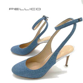 【定価￥49,000の70％OFF】【春夏物】【半額以上セール】【送料無料】PELLICO【ペリーコ】【レディース】デニム加工本革ラウンドトゥーアンクルストラップパンプス・ピンヒール・靴・シューズ/デニムブルー【サイズ36/38】【22.5/24cm】【イタリア製】