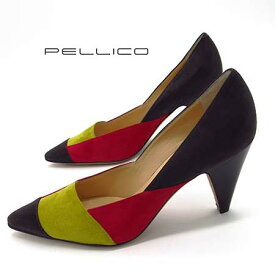 【定価￥57,000の80％OFF】【PRICEDOWN】【半額以上【正規取扱い】PELLICO【ペリーコ】【レディース】バックスキン本革3色使いコーンヒールパンプス・靴シューズ/クレイ×レッド×ピスタチオMIX【サイズ34.5/35/35.5/36/36.5】【21.5/22/22.5/23/23.5cm】【イタリア製】