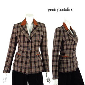 【定価￥258,000の90％OFF】【BARGAIN】【秋冬物】【半額以上【あす楽】【正規取扱い】Gentry Portofino【ジェントリーポルトフィーノ】【レディース】チェック柄羊革部分使いデザインジャケット　3ボタン/ブラウン×ベージュ【サイズ40】【イタリア製