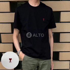 【2026春夏物モデル】AMI PARIS アミ パリス Ami de Coeur TシャツBFUTS035.724 オーガニックコットン 半袖 Tシャツハートロゴ 刺繍 カットソー ホワイト/ブラック メンズ