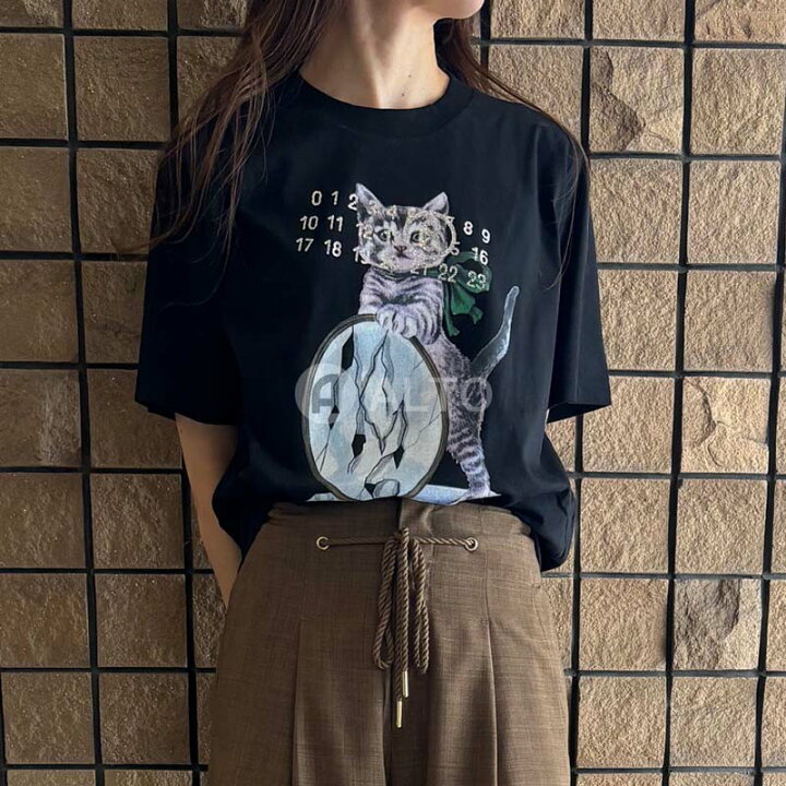 MM6 燃えつき 19SS ゾンビキャット プリント Tシャツ カットソー 