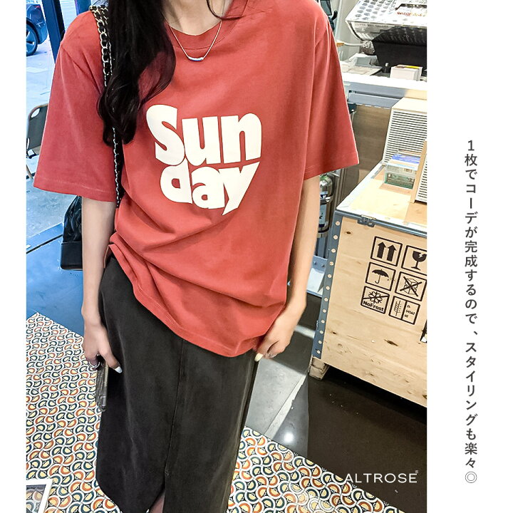 楽天市場 Tシャツ レディース 半袖 ゆったり カジュアル おしゃれ 大きいサイズ かわいい かっこいい スポーツ ロゴ サンデー Altrose ａｌｔｒｏｓｅ