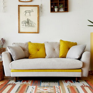 関家具 モンロー ソファ 2.5人掛 グレー/イエロー 【代引不可】【送料無料(一部地域除く)】